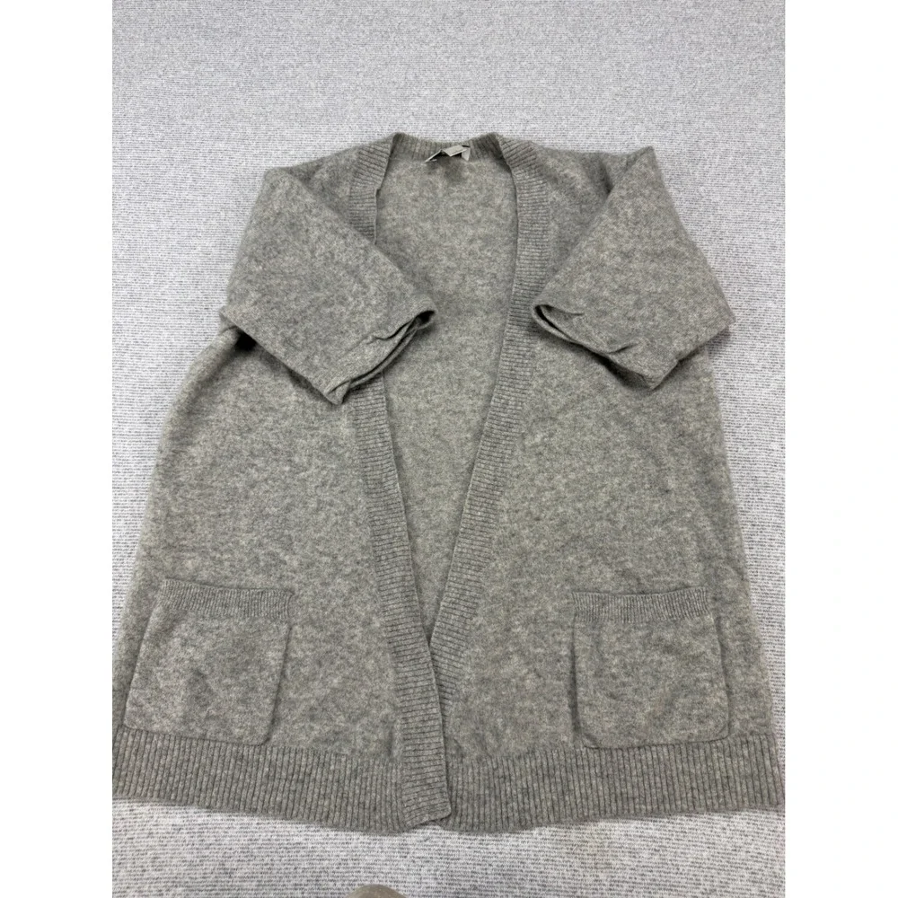 Ann Taylor Loft Womens Gray 100% Cashmere Short Sleeve Open Front Cardigan Large